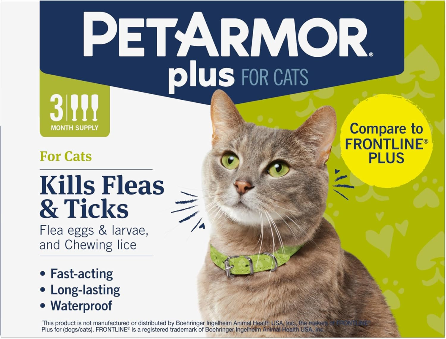 plus Flea and Tick Prevention for Cats, Cat Flea and Tick Treatment, 3 Doses, Waterproof Topical, Fast Acting, Cats over 1.5 Lbs