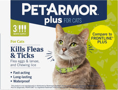 plus Flea and Tick Prevention for Cats, Cat Flea and Tick Treatment, 3 Doses, Waterproof Topical, Fast Acting, Cats over 1.5 Lbs