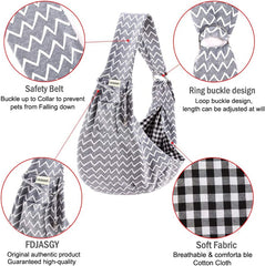 Small Pet Sling Carrier-Hands Free Reversible Pet Papoose Bag Tote Bag with a Pocket Safety Belt Dog Cat for Outdoor Travel (Gray Stripe)
