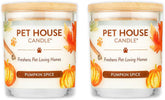 - 100% Natural Soy Wax Candle - Pet Odor Eliminator, up to 60 Hours Burn Time, Non-Toxic, Eco-Friendly Reusable Glass Jar Scented Candles – Pumpkin Spice - Pack of 2