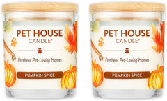 - 100% Natural Soy Wax Candle - Pet Odor Eliminator, up to 60 Hours Burn Time, Non-Toxic, Eco-Friendly Reusable Glass Jar Scented Candles – Pumpkin Spice - Pack of 2