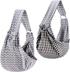 Small Pet Sling Carrier-Hands Free Reversible Pet Papoose Bag Tote Bag with a Pocket Safety Belt Dog Cat for Outdoor Travel (Gray Stripe)
