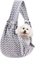 Small Pet Sling Carrier-Hands Free Reversible Pet Papoose Bag Tote Bag with a Pocket Safety Belt Dog Cat for Outdoor Travel (Gray Stripe)