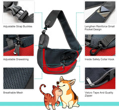 Pet Dog Sling Carrier, Breathable Mesh Adjustable Puppy Sling Carrier Hand Free for Small Dog Cat Rabbit, M, Red