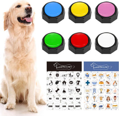 Set of 4 Dog Buttons, Dog Buttons for Communication, Dog Speaking Buttons, Recordable Buttons, Dog Touch Buttons, 25 Training Stickers, Teach Your Dog to Talk!