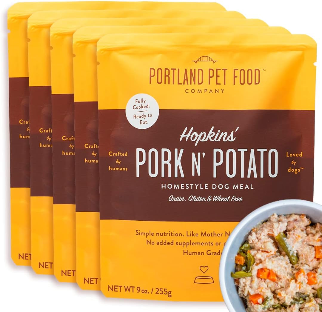 Hopkin'S Pork N’ Potato Fresh Dog Food Pouches - Human-Grade, Grain-Free Wet Meal Topper Mixer & Meals - Small & Large Breed Puppy & Senior Dogs - Made in the USA - 5 Pack