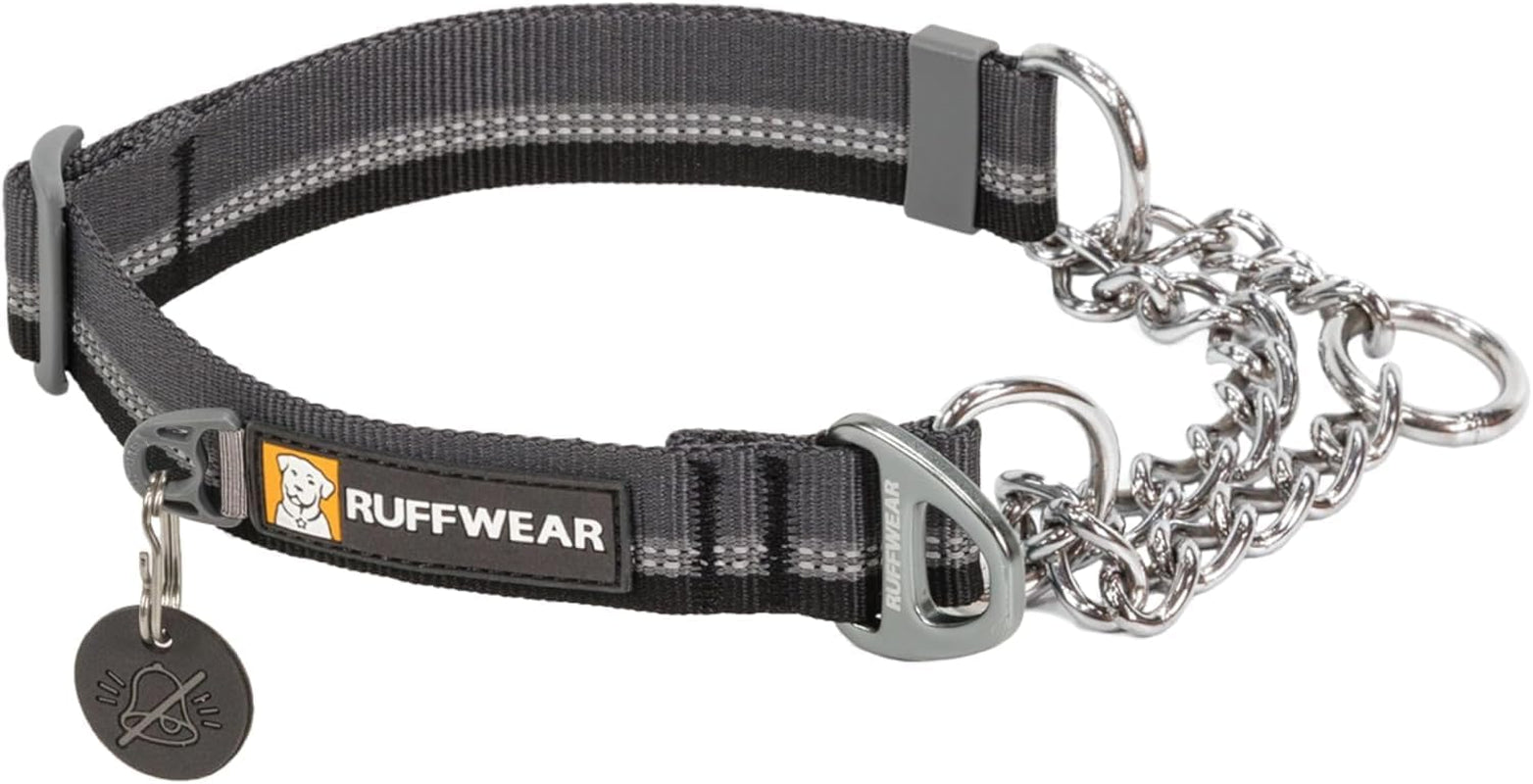 , Chain Reaction Dog Collar, Adjustable Reflective Martingale Escape-Proof Collar with Stainless Steel Chain, Professional Training Control, Basalt Gray, 20"-26"