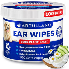 Dog Ear Wipes 100 Ear Itch Relief Soft Wipes Removes Wax and Dirt Soothing Ear Cleaner Wipes for Dogs and Puppies 100% Plant Based Unscented Dye Free Coconut Oil