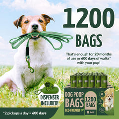 Biodegradable Dog Poop Bags with Holder, 1200 Bags, 9X13", Eco-Friendly