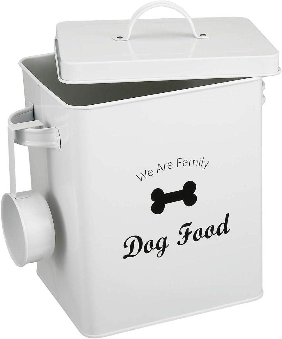 Pet Treat and Food Storage Tin with Lid - 5Lbs Capacity - Serving Scoop Included … -DOG