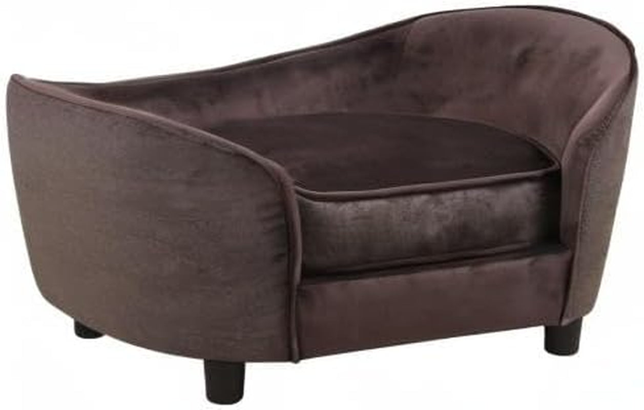 Pet Sofa Bed, Velvet & Linen Fabric Pet Couch Chair with Removeable & Washable Cushion for Small Dogs Cats (Brown)