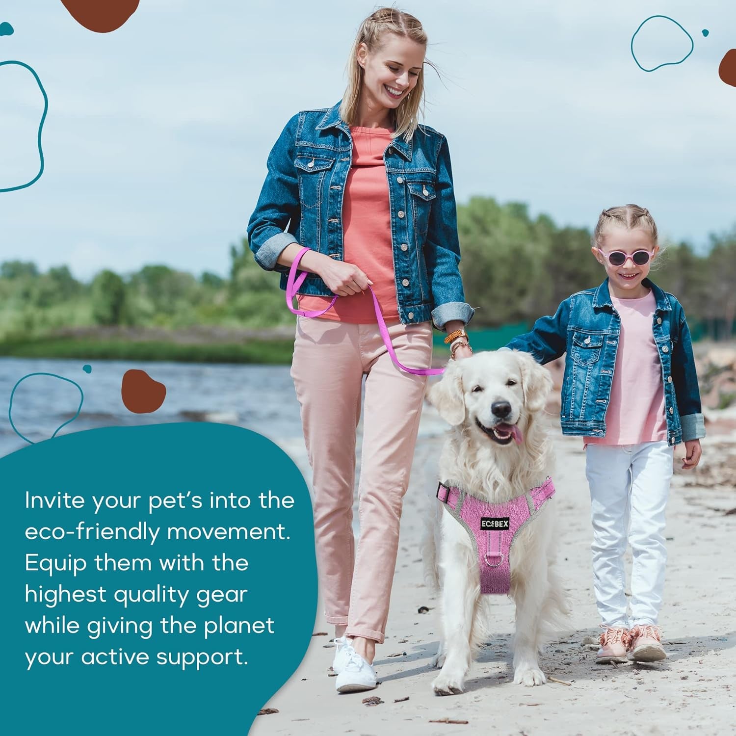 Eco-Adventurer Dog Harness, Eco-Friendly, No-Pull and No-Escape Design, Adjustable, Durable and Comfortable, Front Clip for Training, Made from Recycled Plastic, Blue, Small