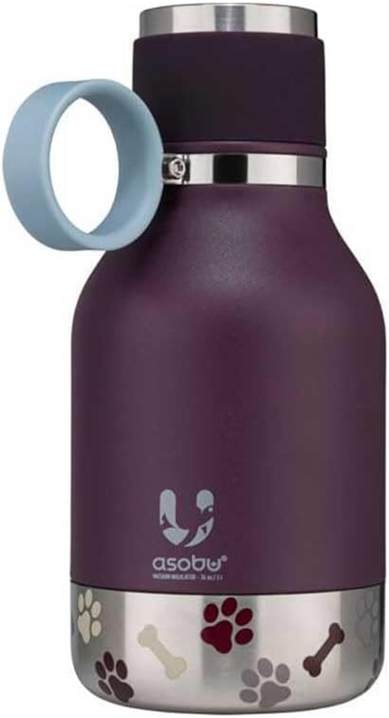 Buddy Bottle a Stainless Steel Insulated Water Bottle for with Removable Dog Water Bowl and Dog Food and Treat Storage Bowl (Burgundy, 37 Oz Water Bottle with Bowl)