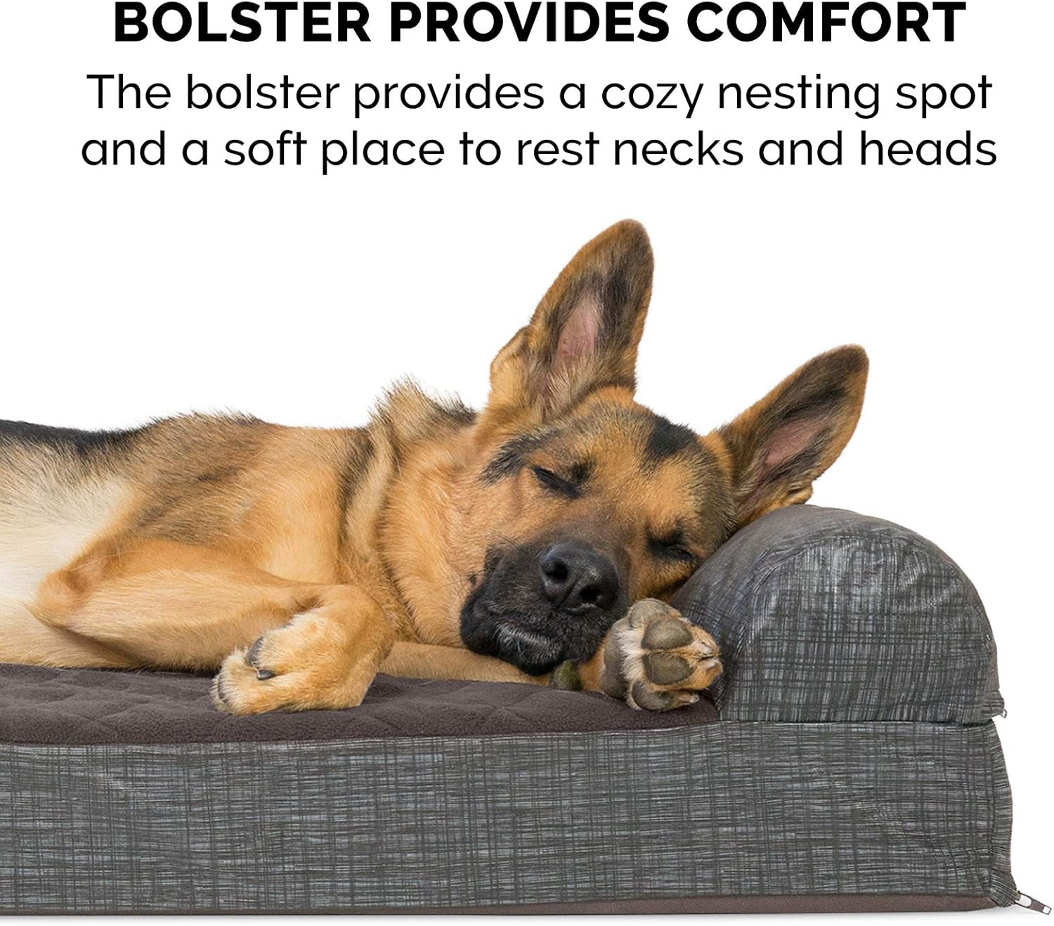 Memory Foam Dog Bed for Large/Medium Dogs W/ Removable Bolster & Washable Cover, for Dogs up to 55 Lbs - Quilted Fleece & Suede Print Bolster Chaise - Espresso, Large