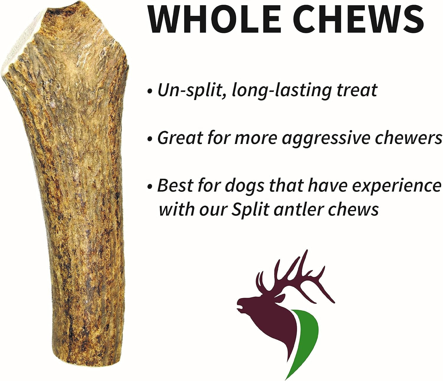 Small Whole Single Pack (For 10-30 Lb Dogs and Puppies) Premium Grade Elk Antler for Dogs (1 Piece) Sourced in the USA