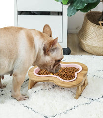 Elevated Ceramic Dog Bowl with Stand - Cute Raised Tilted anti Vomiting Cat Dish - Personalized Pet Feeder for Food and Water - Heavy Weighted No Tip over - Sized for Small/Medium Dog and Large Cat