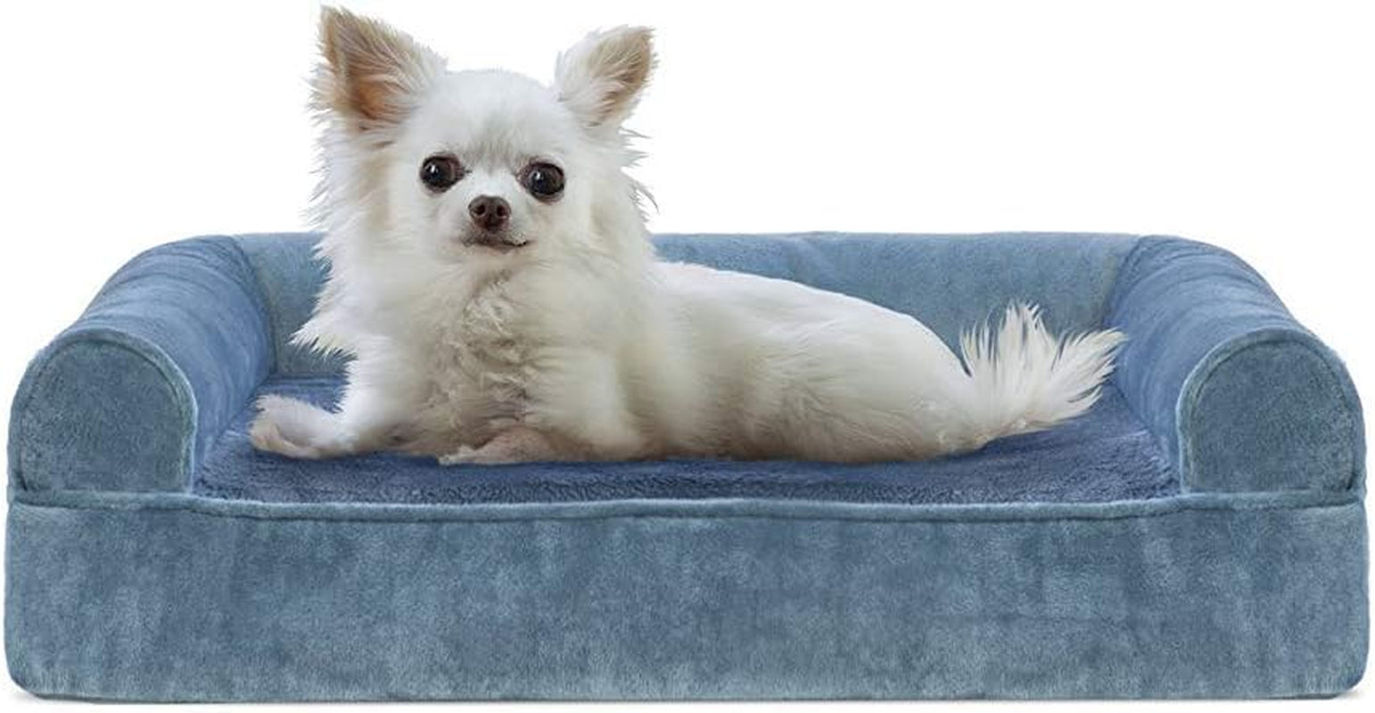 Memory Foam Dog Bed for Large/Medium Dogs W/ Removable Bolster & Washable Cover, for Dogs up to 55 Lbs - Quilted Fleece & Suede Print Bolster Chaise - Espresso, Large