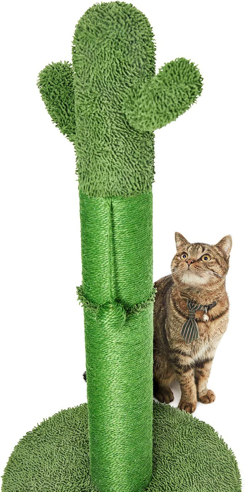 34" Cactus Cat Scratching Post with Dangling Ball for Cats Large Version Green