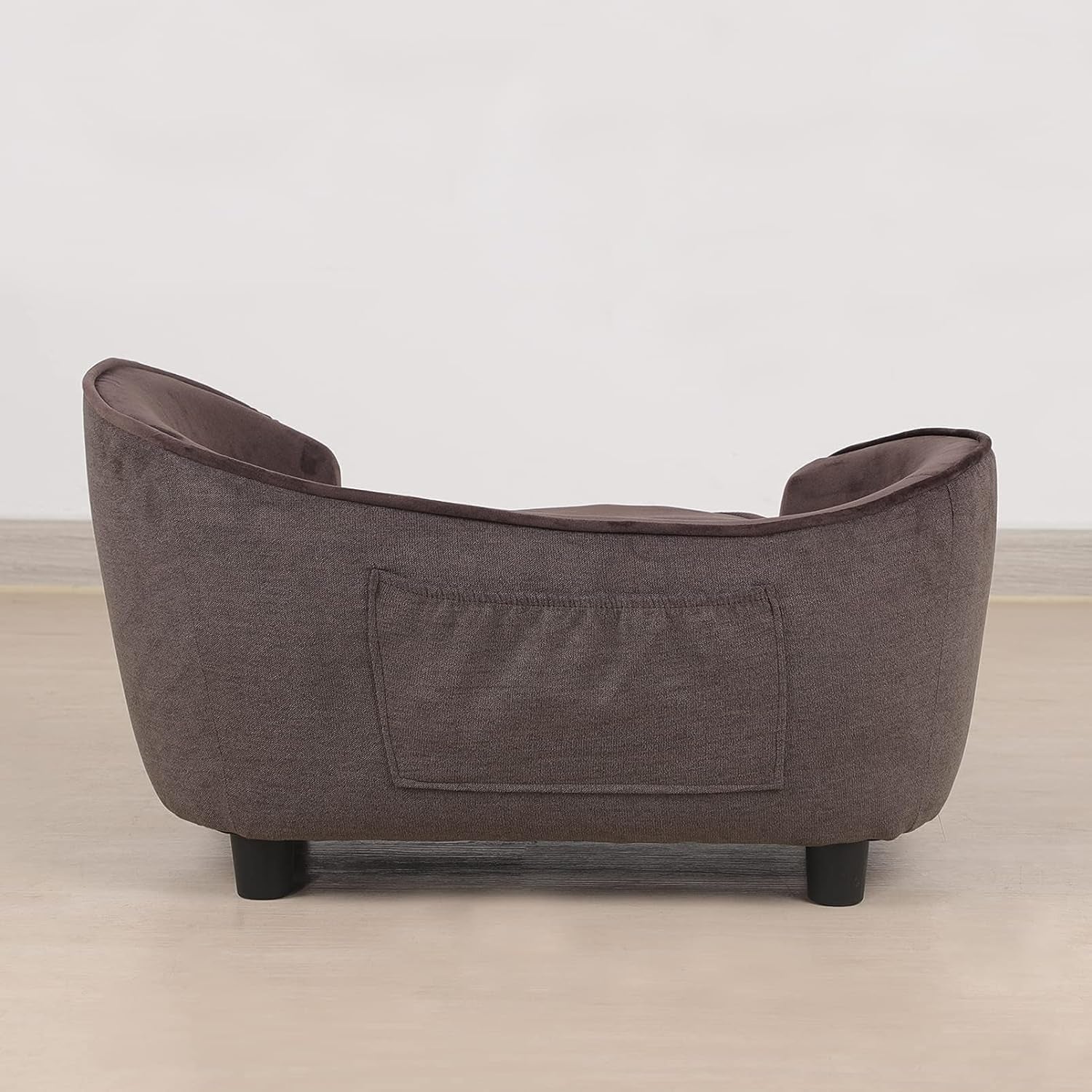 Pet Sofa Bed, Velvet & Linen Fabric Pet Couch Chair with Removeable & Washable Cushion for Small Dogs Cats (Brown)