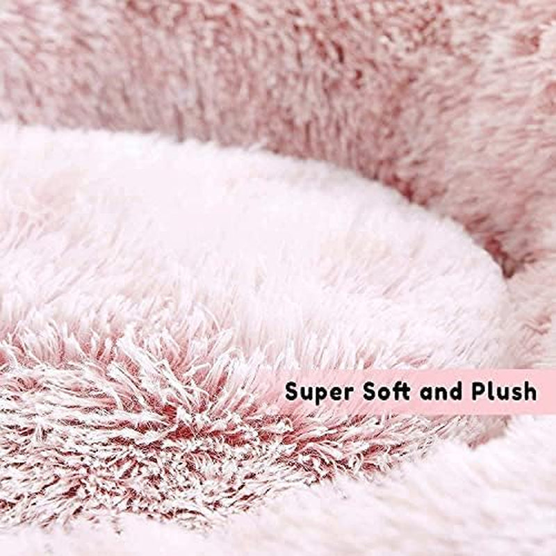 Western Home Faux Fur Dog Bed & Cat Bed, Original Calming Dog Bed for Small Medium Large Pets, anti Anxiety Donut Cuddler round Warm Washable Cat Bed for Indoor Cats(20", Pink)