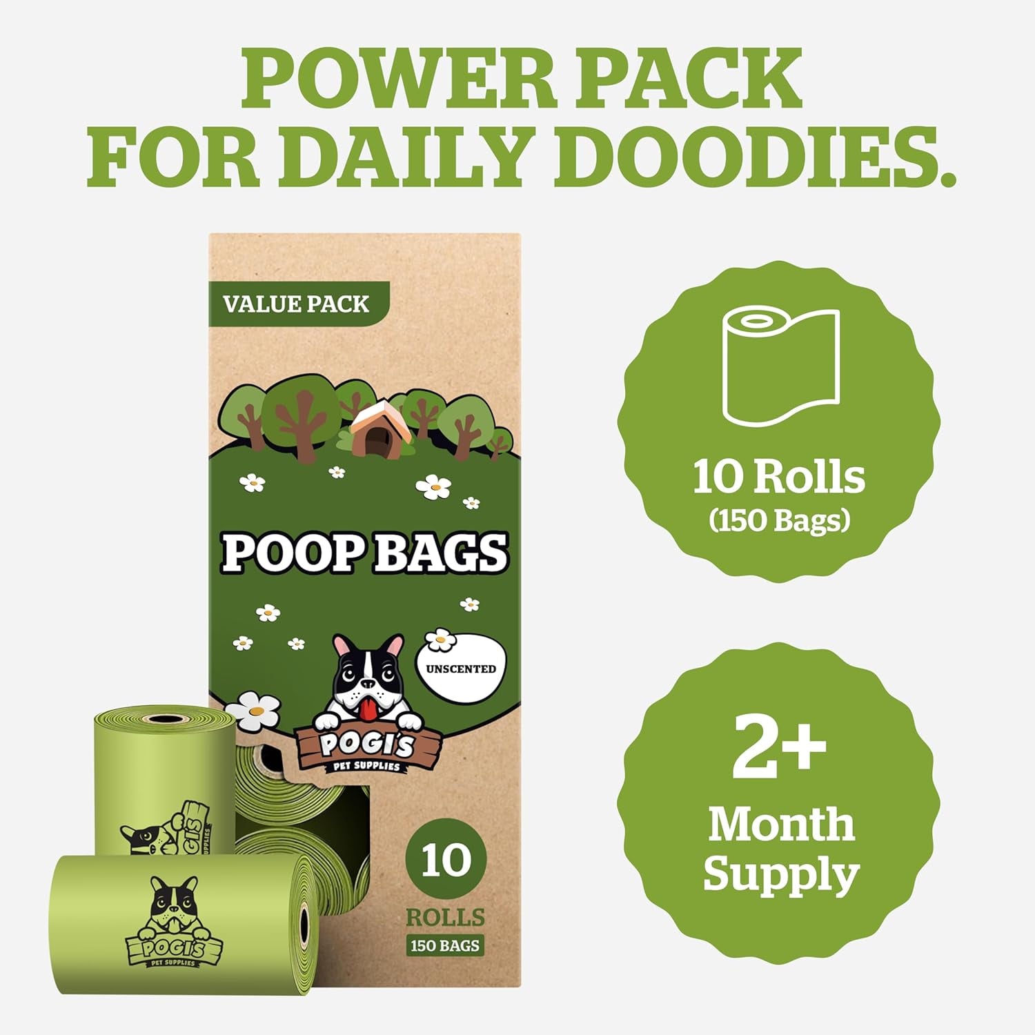 Pogi’S Dog Poop Bags – Leak-Proof & Extra Thick Pet Waste Bags (Unscented, 10 Rolls, 150-Count)