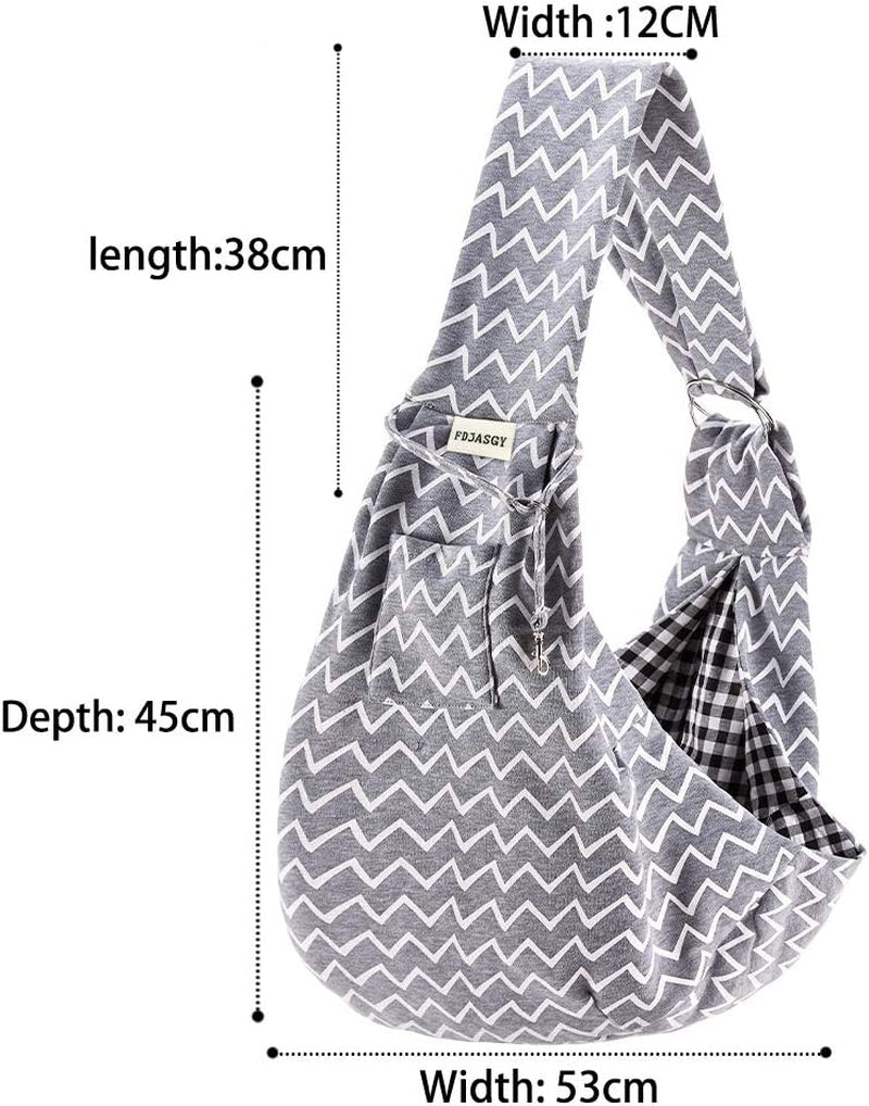Small Pet Sling Carrier-Hands Free Reversible Pet Papoose Bag Tote Bag with a Pocket Safety Belt Dog Cat for Outdoor Travel (Gray Stripe)