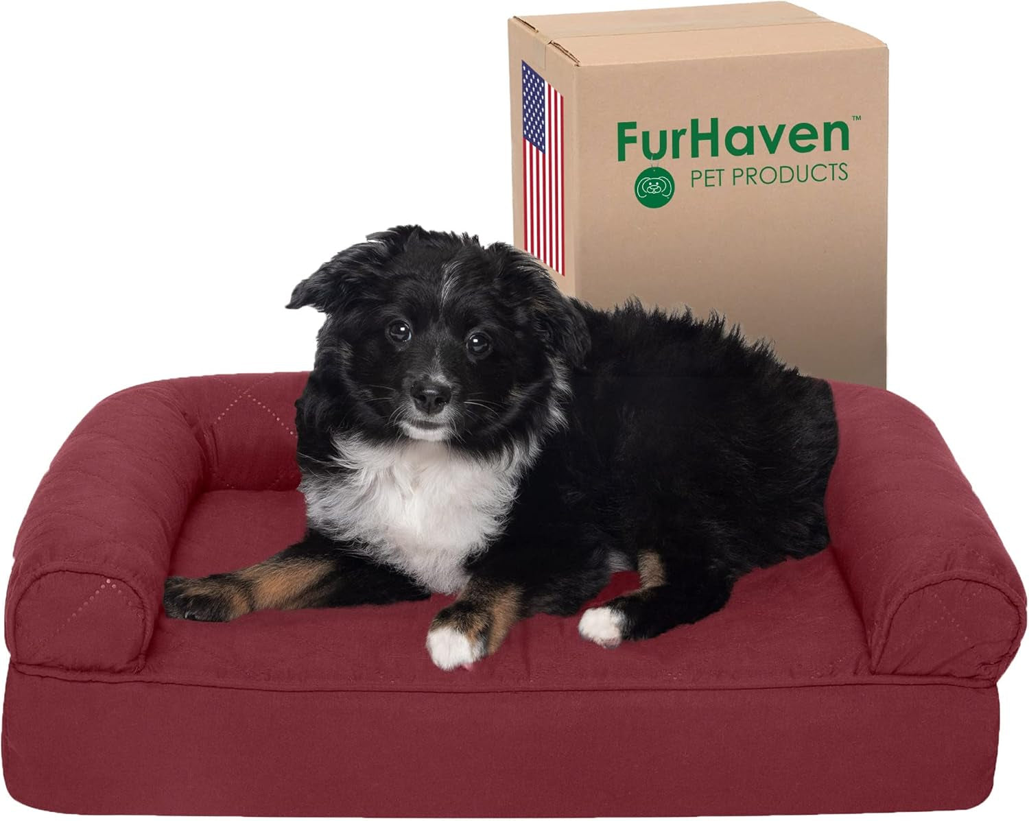 Memory Foam Dog Bed for Large/Medium Dogs W/ Removable Bolster & Washable Cover, for Dogs up to 55 Lbs - Quilted Fleece & Suede Print Bolster Chaise - Espresso, Large