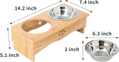 Raised Dog Bowls Stand for Small to Medium Dogs, Bamboo Elevated Dog Food and Water Bowls Feeder Holder (5" Tall, Bamboo)