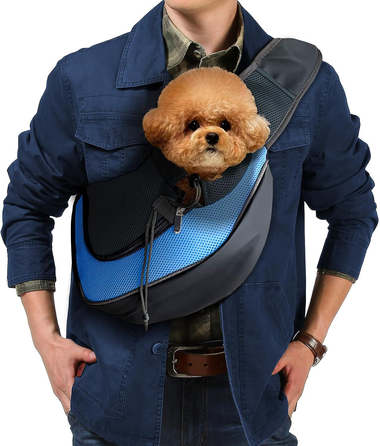 Pet Dog Sling Carrier, Breathable Mesh Adjustable Puppy Sling Carrier Hand Free for Small Dog Cat Rabbit, M, Red