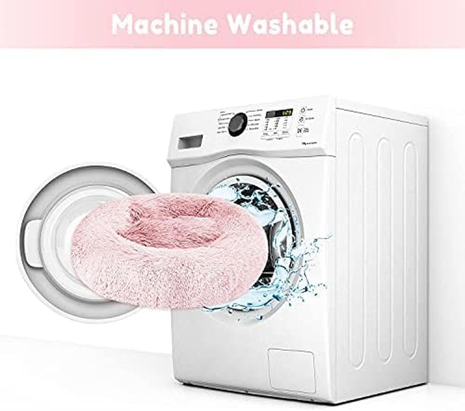 Western Home Faux Fur Dog Bed & Cat Bed, Original Calming Dog Bed for Small Medium Large Pets, anti Anxiety Donut Cuddler round Warm Washable Cat Bed for Indoor Cats(20", Pink)