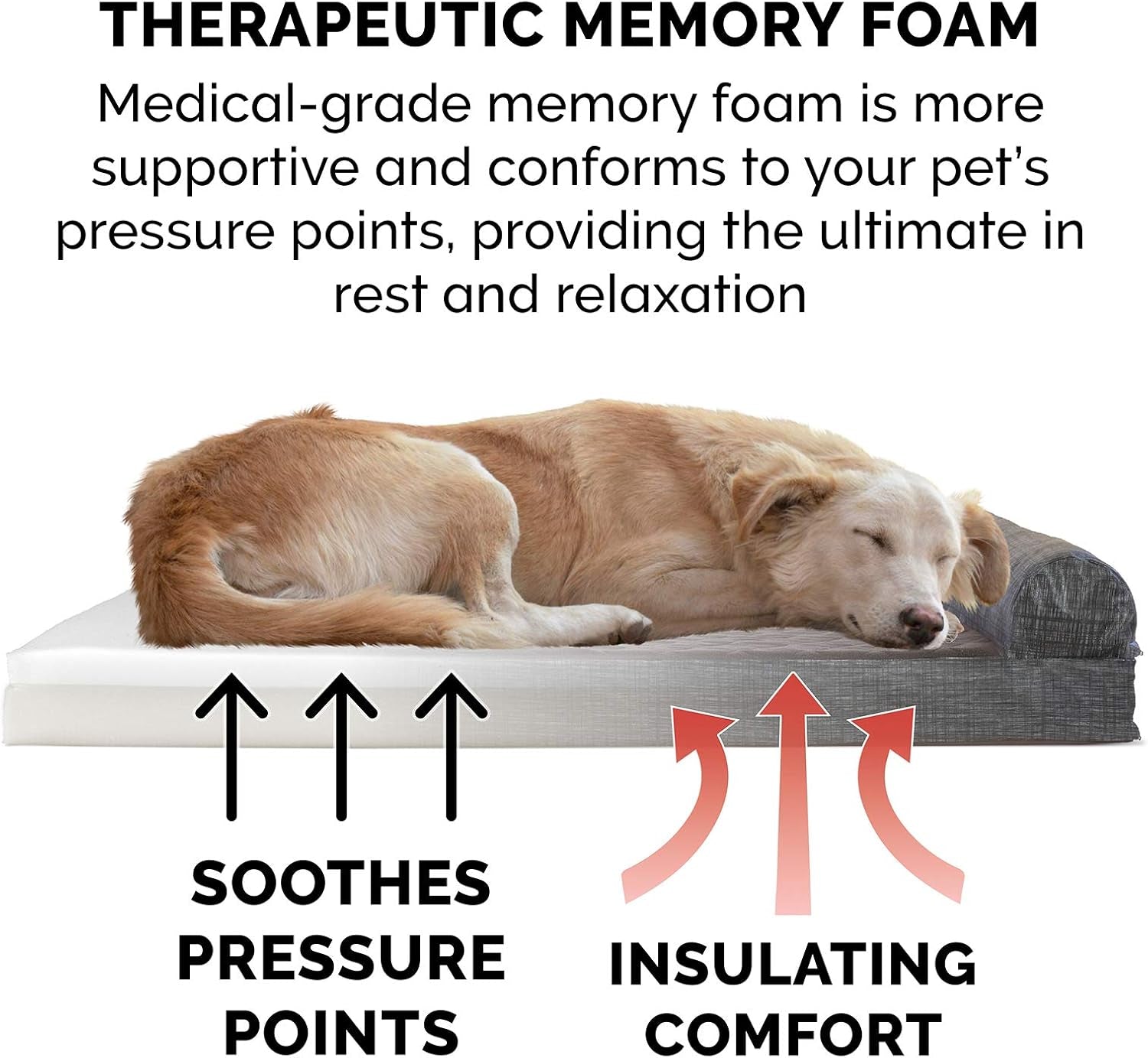 Memory Foam Dog Bed for Large/Medium Dogs W/ Removable Bolster & Washable Cover, for Dogs up to 55 Lbs - Quilted Fleece & Suede Print Bolster Chaise - Espresso, Large