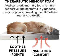 Memory Foam Dog Bed for Large/Medium Dogs W/ Removable Bolster & Washable Cover, for Dogs up to 55 Lbs - Quilted Fleece & Suede Print Bolster Chaise - Espresso, Large