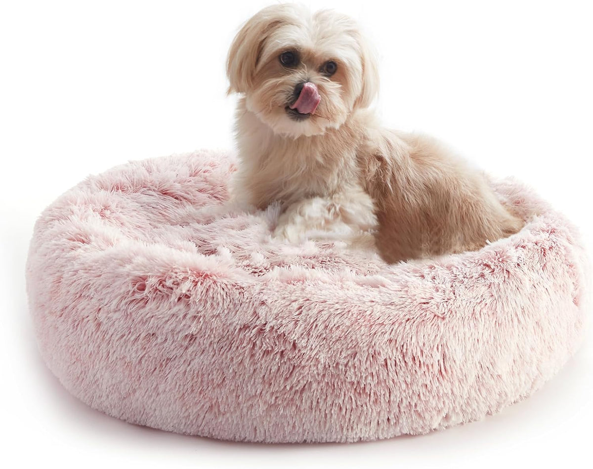 Western Home Faux Fur Dog Bed & Cat Bed, Original Calming Dog Bed for Small Medium Large Pets, anti Anxiety Donut Cuddler round Warm Washable Cat Bed for Indoor Cats(20", Pink)