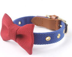 Soft & Comfy Cute Adjustable Leather Dog Collar and Cat Collar with Pink Bow Tie for Small Medium Dog and Cat