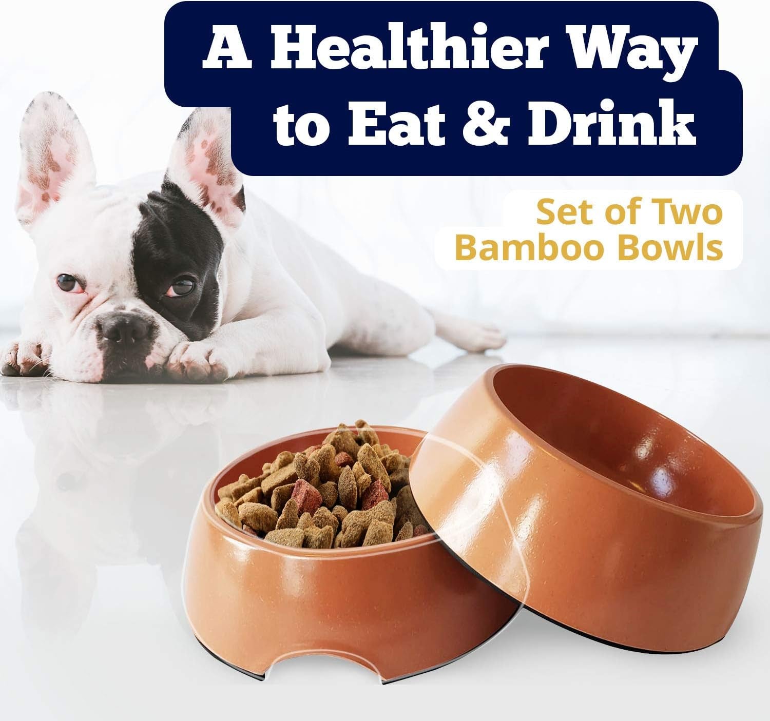 Dog Bowls, Set of 2 Non Skid Bamboo Bowls for Puppies and Dogs, 32Oz Each, Coral