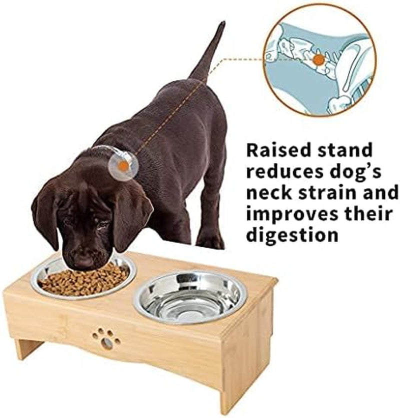 Raised Dog Bowls Stand for Small to Medium Dogs, Bamboo Elevated Dog Food and Water Bowls Feeder Holder (5" Tall, Bamboo)