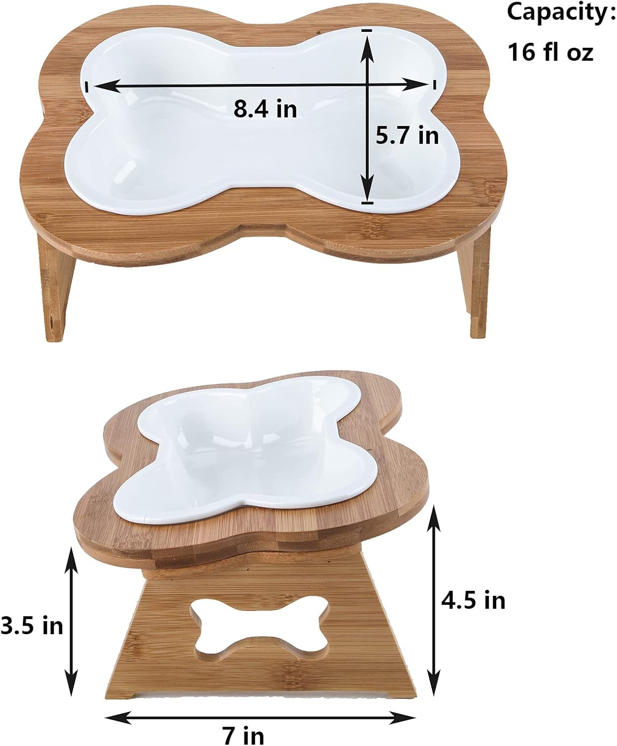 Elevated Ceramic Dog Bowl with Stand - Cute Raised Tilted anti Vomiting Cat Dish - Personalized Pet Feeder for Food and Water - Heavy Weighted No Tip over - Sized for Small/Medium Dog and Large Cat