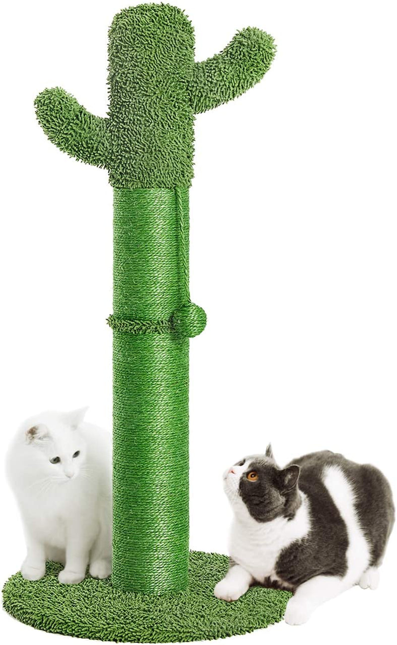34" Cactus Cat Scratching Post with Dangling Ball for Cats Large Version Green