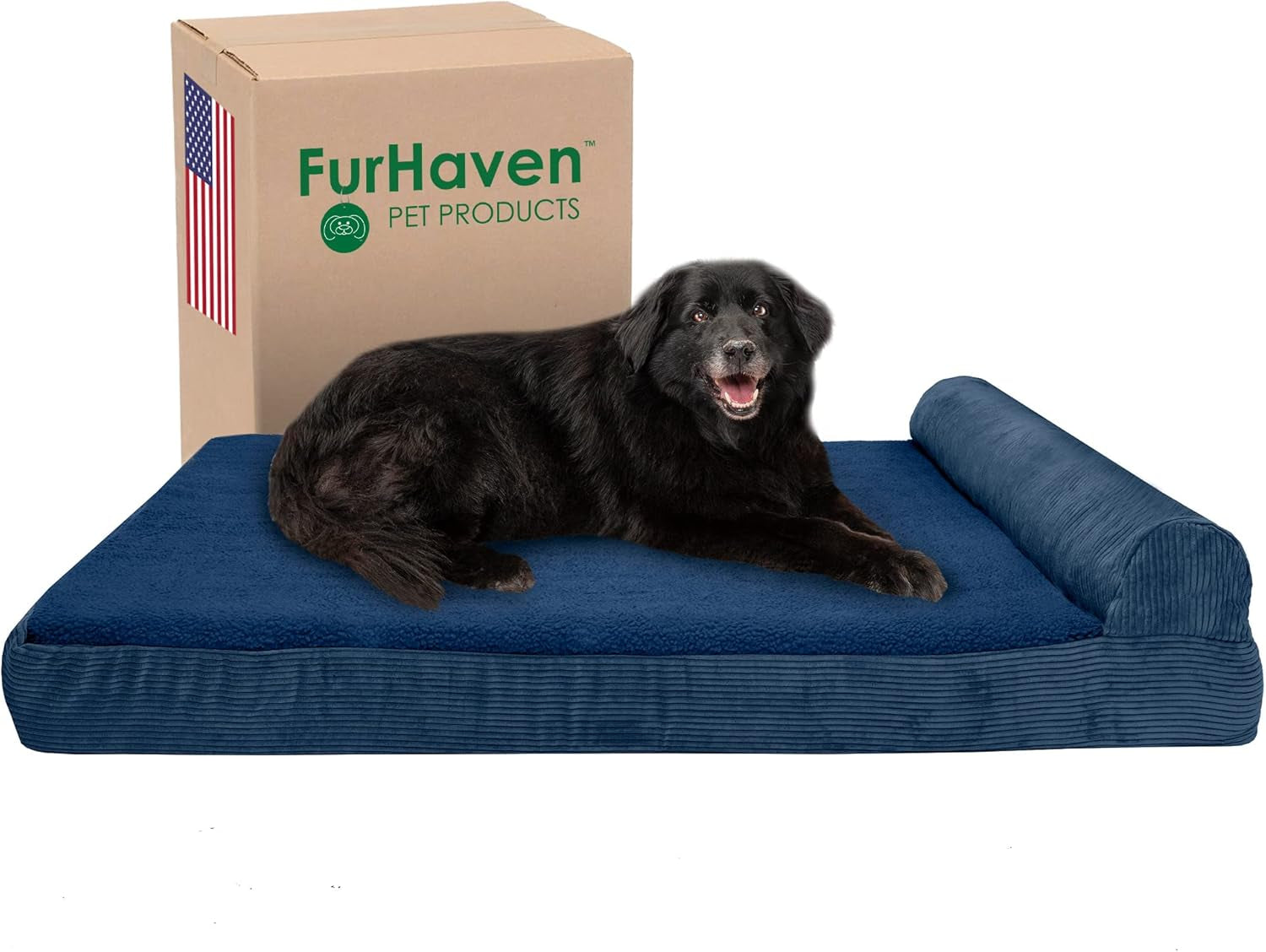 Memory Foam Dog Bed for Large/Medium Dogs W/ Removable Bolster & Washable Cover, for Dogs up to 55 Lbs - Quilted Fleece & Suede Print Bolster Chaise - Espresso, Large