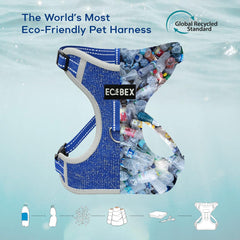 Eco-Adventurer Dog Harness, Eco-Friendly, No-Pull and No-Escape Design, Adjustable, Durable and Comfortable, Front Clip for Training, Made from Recycled Plastic, Blue, Small