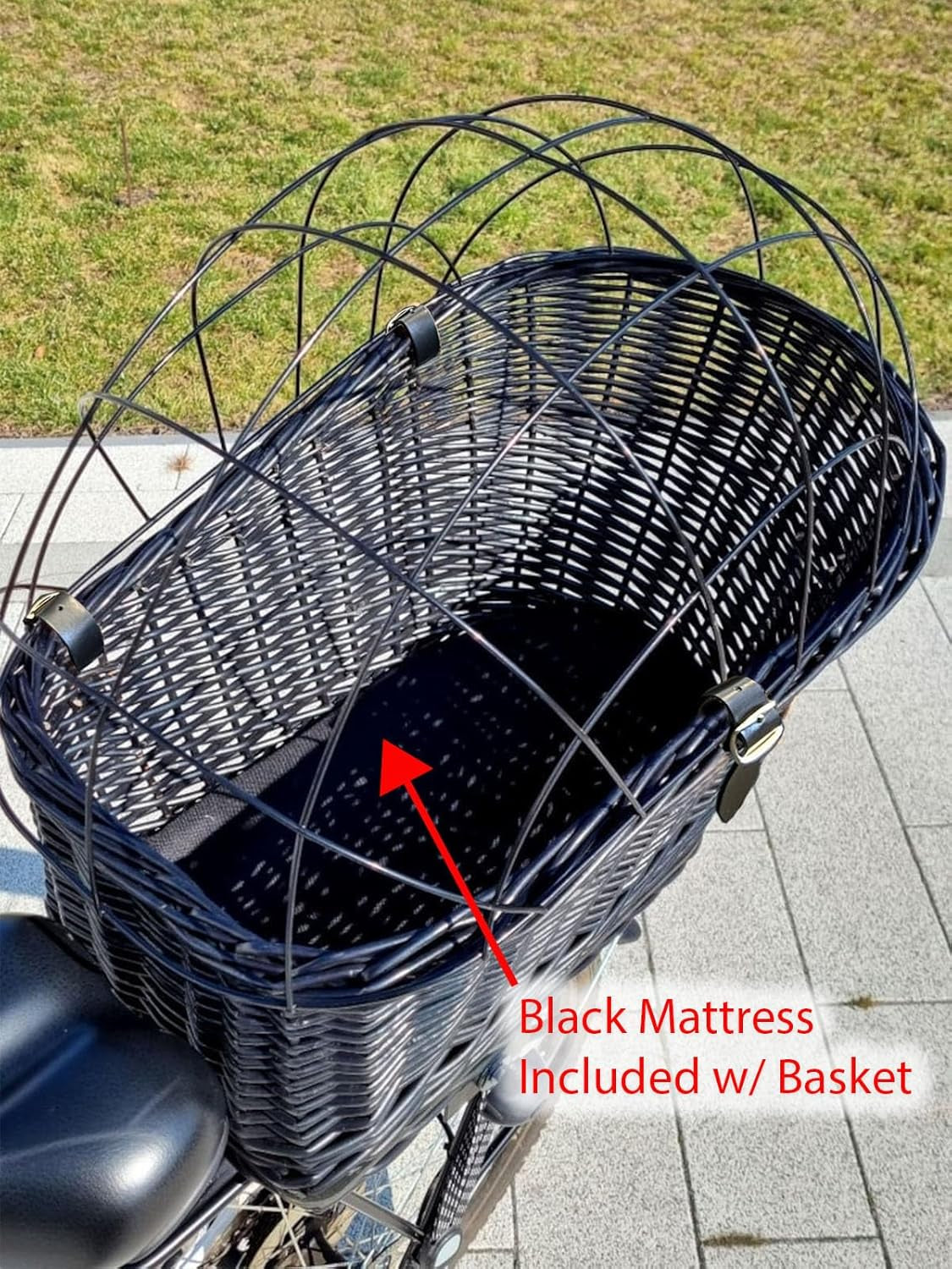 Natural Wicker Dog Bike Basket - 100% Organic Rattan Pet Carrier with Protective Grille - Eco Friendly Design - Soft Cotton Cushion & Mounting Bracket for Secure Bicycle Rear Luggage Rack