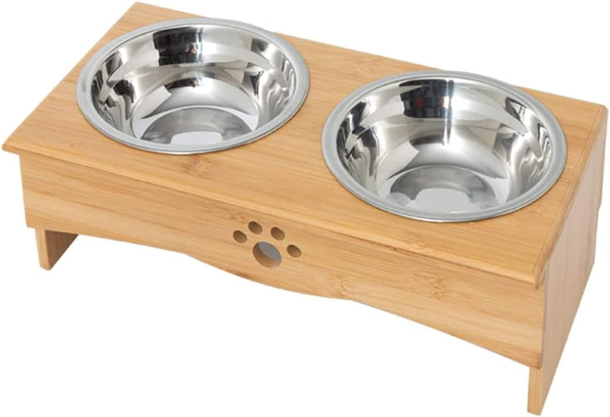 Raised Dog Bowls Stand for Small to Medium Dogs, Bamboo Elevated Dog Food and Water Bowls Feeder Holder (5" Tall, Bamboo)
