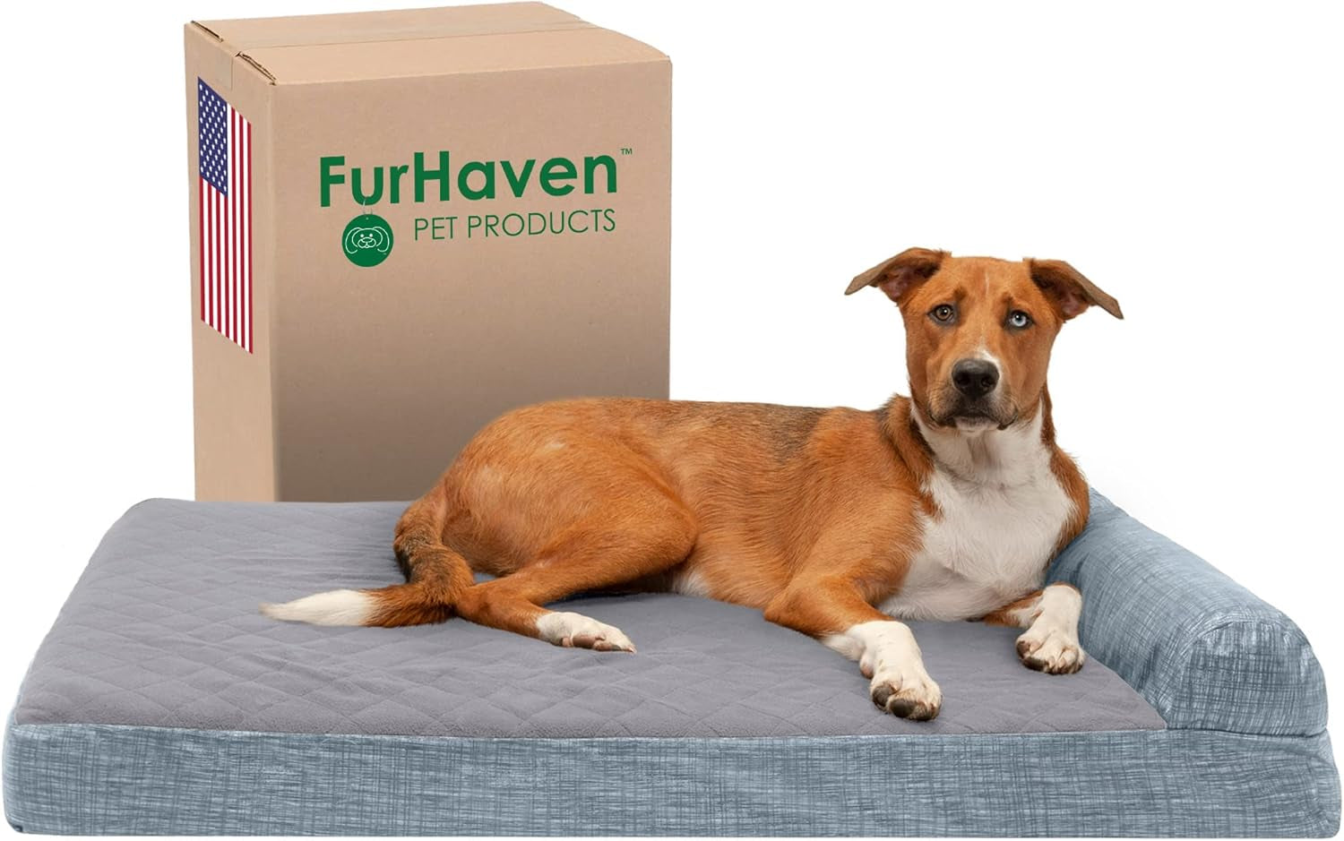 Memory Foam Dog Bed for Large/Medium Dogs W/ Removable Bolster & Washable Cover, for Dogs up to 55 Lbs - Quilted Fleece & Suede Print Bolster Chaise - Espresso, Large