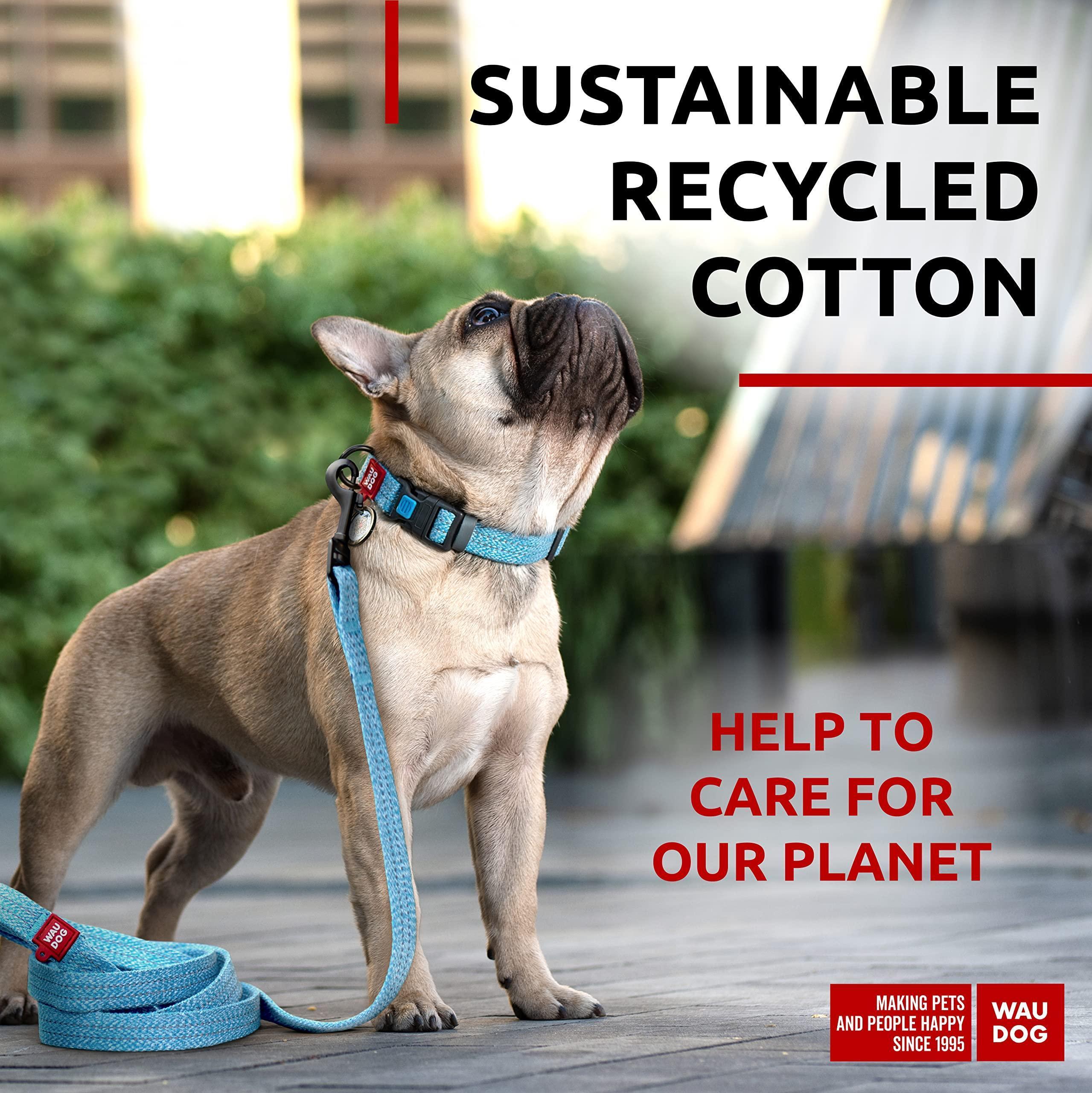 Recycled Cotton Dog Leash 10 Ft Blue Eco Friendly Collar for Medium Large Dogs