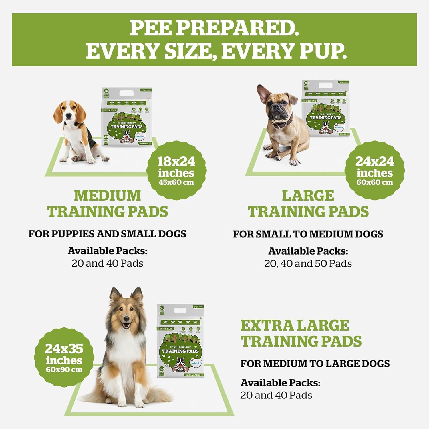 Pogi’S Dog Pads with Sticky Tabs – Large, Super Absorbent, Odor Blocking, 20-Count (24X24In)