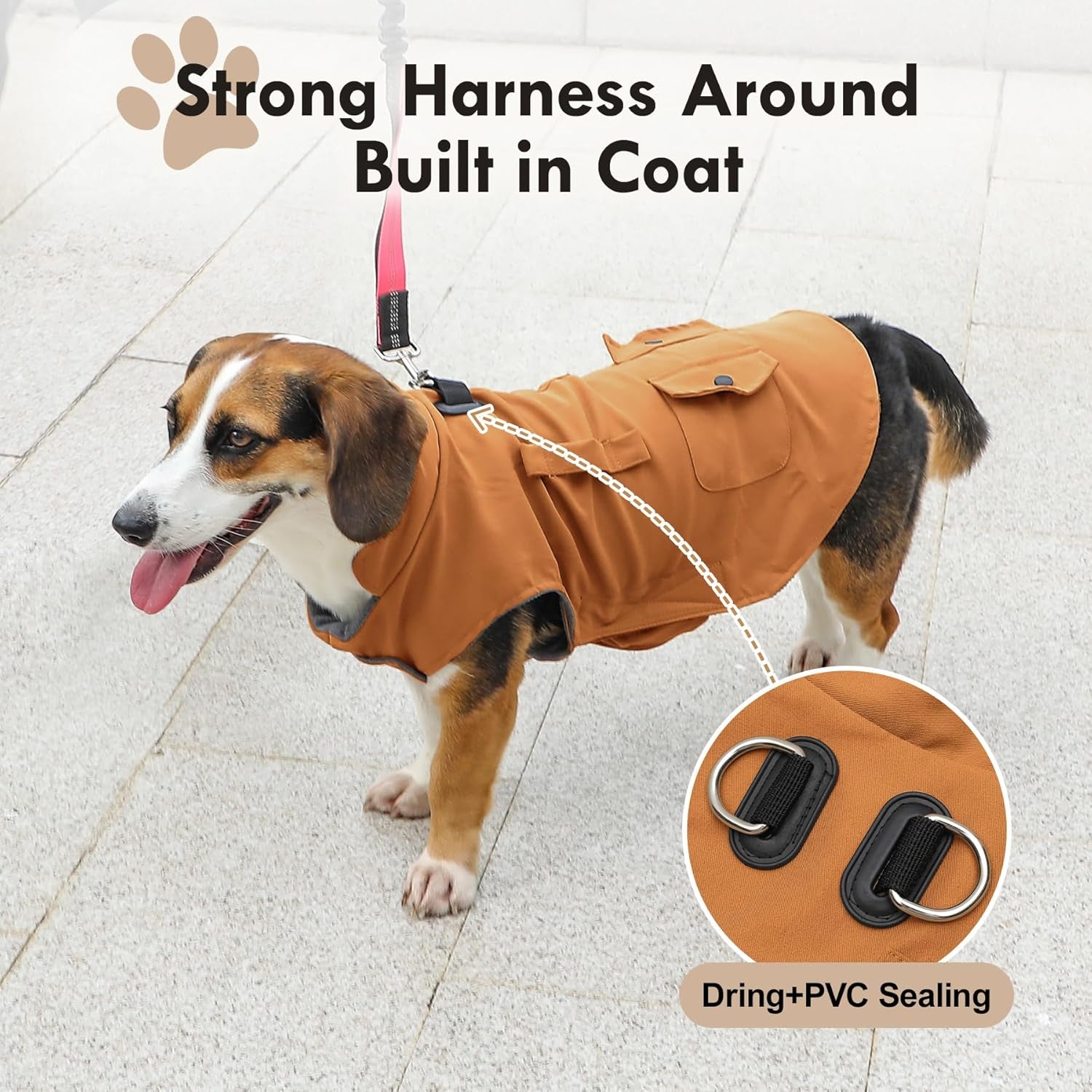Workwear Style Dog Jacket with Built-in Harness