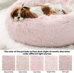 Western Home Faux Fur Dog Bed & Cat Bed, Original Calming Dog Bed for Small Medium Large Pets, anti Anxiety Donut Cuddler round Warm Washable Cat Bed for Indoor Cats(20", Pink)