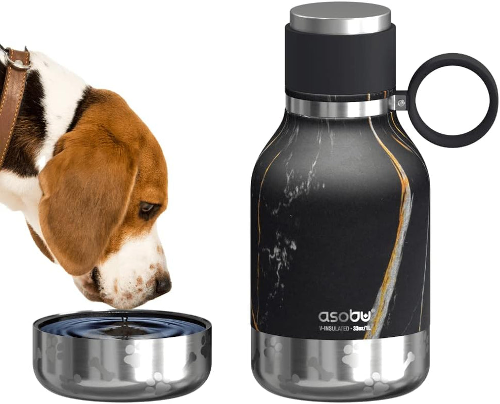 Buddy Bottle a Stainless Steel Insulated Water Bottle for with Removable Dog Water Bowl and Dog Food and Treat Storage Bowl (Burgundy, 37 Oz Water Bottle with Bowl)