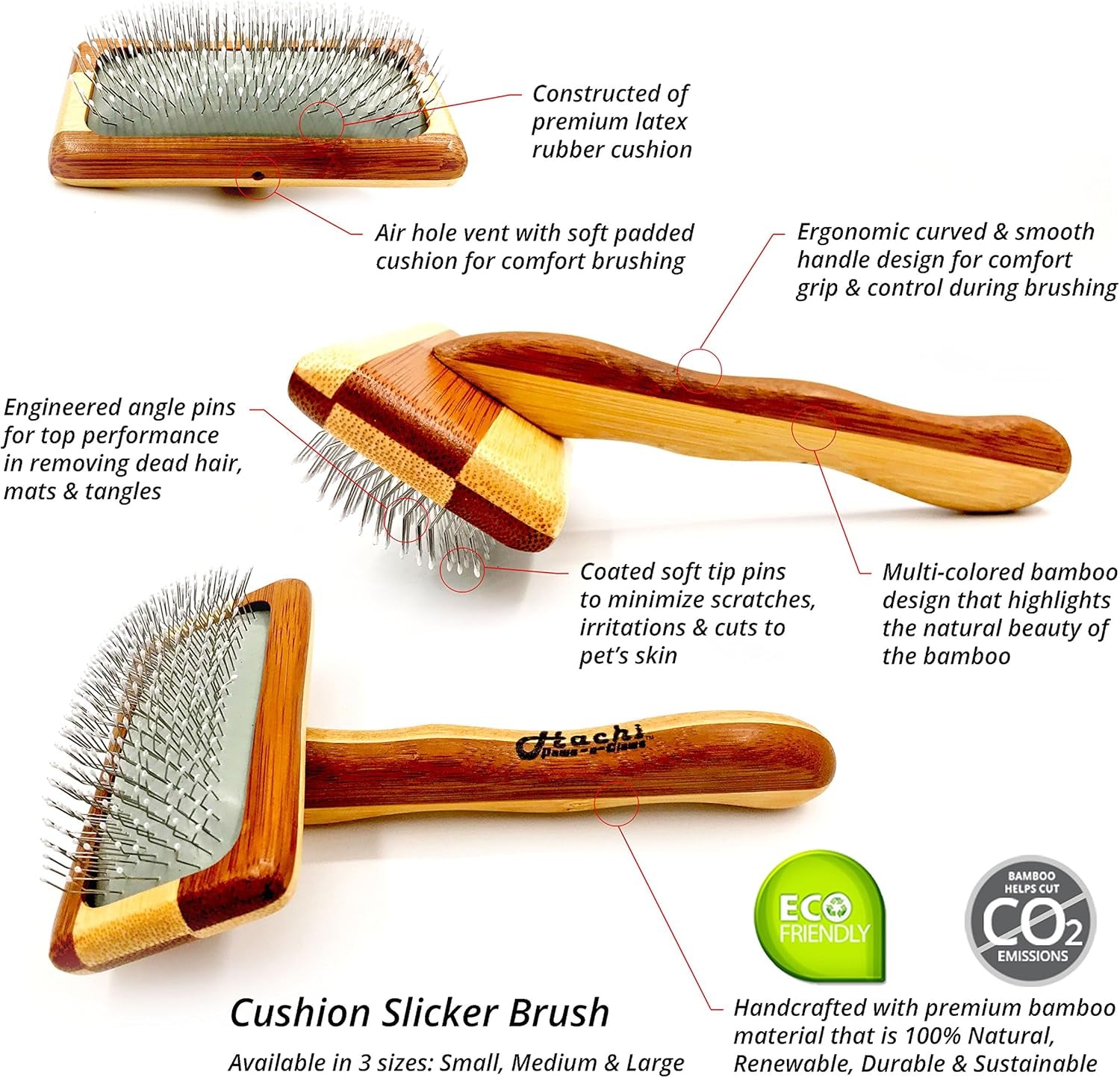 Premium Pet Bamboo Wood Cushion Slicker Brush for Cats & Dogs Grooming, Detangle, De-Shedding - Engineered to Remove Dead Hair, Sustainable & Eco-Friendly Bamboo Material (Medium)