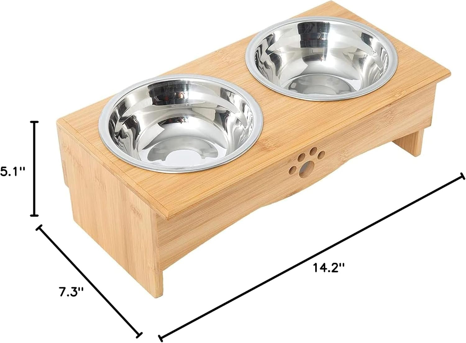 Raised Dog Bowls Stand for Small to Medium Dogs, Bamboo Elevated Dog Food and Water Bowls Feeder Holder (5" Tall, Bamboo)